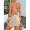 image:imageMakeMeChic Womens 3 Piece Triangle Thong Bikini Sets with Cover Up Skirt 3D Flower Halter Swimsuit Bathing SuitGold