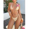image:imageMakeMeChic Womens 3 Piece Triangle Thong Bikini Sets with Cover Up Skirt 3D Flower Halter Swimsuit Bathing SuitGold