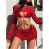 image:imageMakeMeChic Womens 4 Piece Summer Swimsuit Halter Tie Back Triangle Cheeky Bikini Sets with Crochet Cover UpsRed