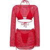 image:imageMakeMeChic Womens 4 Piece Summer Swimsuit Halter Tie Back Triangle Cheeky Bikini Sets with Crochet Cover UpsRed