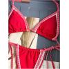 image:imageMakeMeChic Womens Beach 2 Piece Summer Gingham Bikini Sets Lace Trim Triangle Halter SwimsuitRed