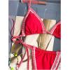 image:imageMakeMeChic Womens Beach 2 Piece Summer Gingham Bikini Sets Lace Trim Triangle Halter SwimsuitRed