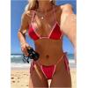 image:imageMakeMeChic Womens Beach 2 Piece Summer Gingham Bikini Sets Lace Trim Triangle Halter SwimsuitRed