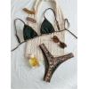 image:imageMakeMeChic Womens Bikini Sets Cheetah Print Contrast Binding Tie Backless SwimsuitBlack and Brown
