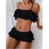 image:imageMakeMeChic Womens Bikini Sets Textured Ruffle Tiered Spaghetti Strap Summer Swimsuit Bathing SuitBlack