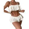 image:imageMakeMeChic Womens Bikini Sets Textured Ruffle Tiered Spaghetti Strap Summer Swimsuit Bathing SuitWhite