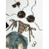 image:imageMakeMeChic Womens Cheetah Print Bikini Sets 3D Flower Halter Tie Side Backless Beachwear SwimsuitsMulticolor