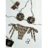 image:imageMakeMeChic Womens Cheetah Print Bikini Sets 3D Flower Halter Tie Side Backless Beachwear SwimsuitsMulticolor