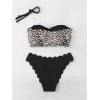 image:imageMakeMeChic Womens Cheetah Print Strapless Bikini Set Bandeau Lace Up Scallop Bathing SuitBrown and Black