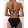 image:imageMakeMeChic Womens Cheetah Print Strapless Bikini Set Bandeau Lace Up Scallop Bathing SuitBrown and Black