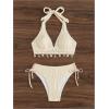 image:imageMakeMeChic Womens Fringe Bathing Suit 2 Piece High Waisted Bikini Sets Halter Summer Swim SuitApricot