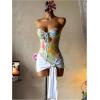 image:imageMakeMeChic Womens One Piece Swimsuit Paisley Print Cut Out Bandeau Ruched Bathing Suit with Cover Up SkirtMulticolor
