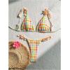 image:imageMakeMeChic Womens Plaid Bikini Set Triangle Ruffle Tie Back Bathing Suit SwimsuitsMulticolor
