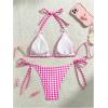 image:imageMakeMeChic Womens Plaid Gingham Bikini Sets Bow Halter Triangle Tie Side SwimsuitsPink