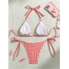 image:imageMakeMeChic Womens Plaid Gingham Bikini Sets Bow Halter Triangle Tie Side SwimsuitsRed and White