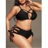 image:imageMakeMeChic Womens Plus Size 2 Piece Bikini Set Criss Cross Cut Out Tie Side High Waist SwimsuitBlack