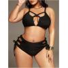 image:imageMakeMeChic Womens Plus Size 2 Piece Bikini Set Criss Cross Cut Out Tie Side High Waist SwimsuitBlack