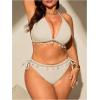image:imageMakeMeChic Womens Plus Size 2 Piece Bikini Set Halter Tie Side High Waisted SwimsuitApricot