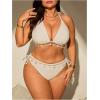 image:imageMakeMeChic Womens Plus Size 2 Piece Bikini Set Halter Tie Side High Waisted SwimsuitApricot