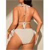 image:imageMakeMeChic Womens Plus Size 2 Piece Bikini Set Halter Tie Side High Waisted SwimsuitApricot