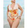 image:imageMakeMeChic Womens Plus Size 3 Piece Swimsuits Floral Halter Tie Back Draped Bikini Set with Long Beach SkirtYellow
