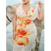 image:imageMakeMeChic Womens Plus Size 3 Piece Swimsuits Floral Halter Tie Back Draped Bikini Set with Long Beach SkirtYellow