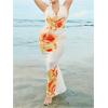 image:imageMakeMeChic Womens Plus Size 3 Piece Swimsuits Floral Halter Tie Back Draped Bikini Set with Long Beach SkirtYellow