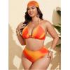 image:imageMakeMeChic Womens Plus Size 4 Piece Swimsuit Tie Dye Halter Bikini Set with Ruched Mesh Skirt and HeadbandOrange
