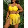 image:imageMakeMeChic Womens Plus Size Bikini Set Ruched Fringe High Waisted 2 Piece SwimsuitYellow