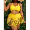 image:imageMakeMeChic Womens Plus Size Bikini Set Ruched Fringe High Waisted 2 Piece SwimsuitYellow