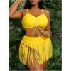 image:imageMakeMeChic Womens Plus Size Bikini Set Ruched Fringe High Waisted 2 Piece SwimsuitYellow