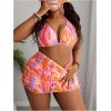 image:imageMakeMeChic Womens Plus Size Bikini Sets Graphic Print Triangle Halter Ruched SwimsuitMulticolor