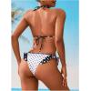 image:imageMakeMeChic Womens Polka Dots Bikini Set Halter Triangle Tie Side Ruffle Thong Bathing SuitsBlack and White