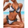 image:imageMakeMeChic Womens Polka Dots Bikini Set Halter Triangle Tie Side Ruffle Thong Bathing SuitsBlack and White