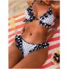 image:imageMakeMeChic Womens Polka Dots Bikini Set Halter Triangle Tie Side Ruffle Thong Bathing SuitsBlack and White