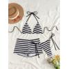 image:imageMakeMeChic Womens Polka Dots Triangle Bikini Sets Swim Shorts Y2K Leopard Bathing Suit SwimsuitBlack White