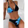 image:imageMakeMeChic Womens Polka Dots Triangle Thong Bikini Sets Floral Cute Bathing Suit SwimsuitsBlue Black