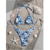 image:imageMakeMeChic Womens Polka Dots Triangle Thong Bikini Sets Floral Cute Bathing Suit SwimsuitsStar Blue White