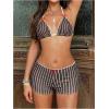 image:imageMakeMeChic Womens Striped Bikini Set Halter Triangle Tie Backless String Swimsuit with BoyshortsBrown