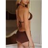 image:imageMakeMeChic Womens Striped Bikini Set Halter Triangle Tie Backless String Swimsuit with BoyshortsChocolate Brown