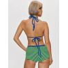 image:imageMakeMeChic Womens Striped Bikini Set Halter Triangle Tie Backless String Swimsuit with BoyshortsGreen
