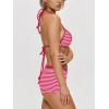 image:imageMakeMeChic Womens Striped Bikini Set Halter Triangle Tie Backless String Swimsuit with BoyshortsPink
