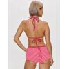 image:imageMakeMeChic Womens Striped Bikini Set Halter Triangle Tie Backless String Swimsuit with BoyshortsPink