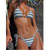 image:imageMakeMeChic Womens Striped Triangle Thong Micro Bikini Sets Halter Swimsuits Bathing SuitBlue Striped
