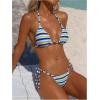 image:imageMakeMeChic Womens Striped Triangle Thong Micro Bikini Sets Halter Swimsuits Bathing SuitBlue Striped
