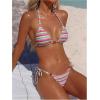 image:imageMakeMeChic Womens Striped Triangle Thong Micro Bikini Sets Halter Swimsuits Bathing SuitGreen