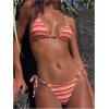 image:imageMakeMeChic Womens Striped Triangle Thong Micro Bikini Sets Halter Swimsuits Bathing SuitRed Yellow