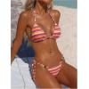 image:imageMakeMeChic Womens Striped Triangle Thong Micro Bikini Sets Halter Swimsuits Bathing SuitRed Yellow