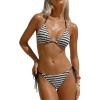 image:imageMakeMeChic Womens Striped Triangle Thong Micro Bikini Sets Halter Swimsuits Bathing SuitStriped