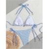 image:imageMakeMeChic Womens Striped Triangle Thong Micro Bikini Sets Halter Swimsuits Bathing SuitStriped Blue